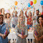 Colour Confetti Cannon Party Poppers 11cm - Lifestyle Birthday Party Scene