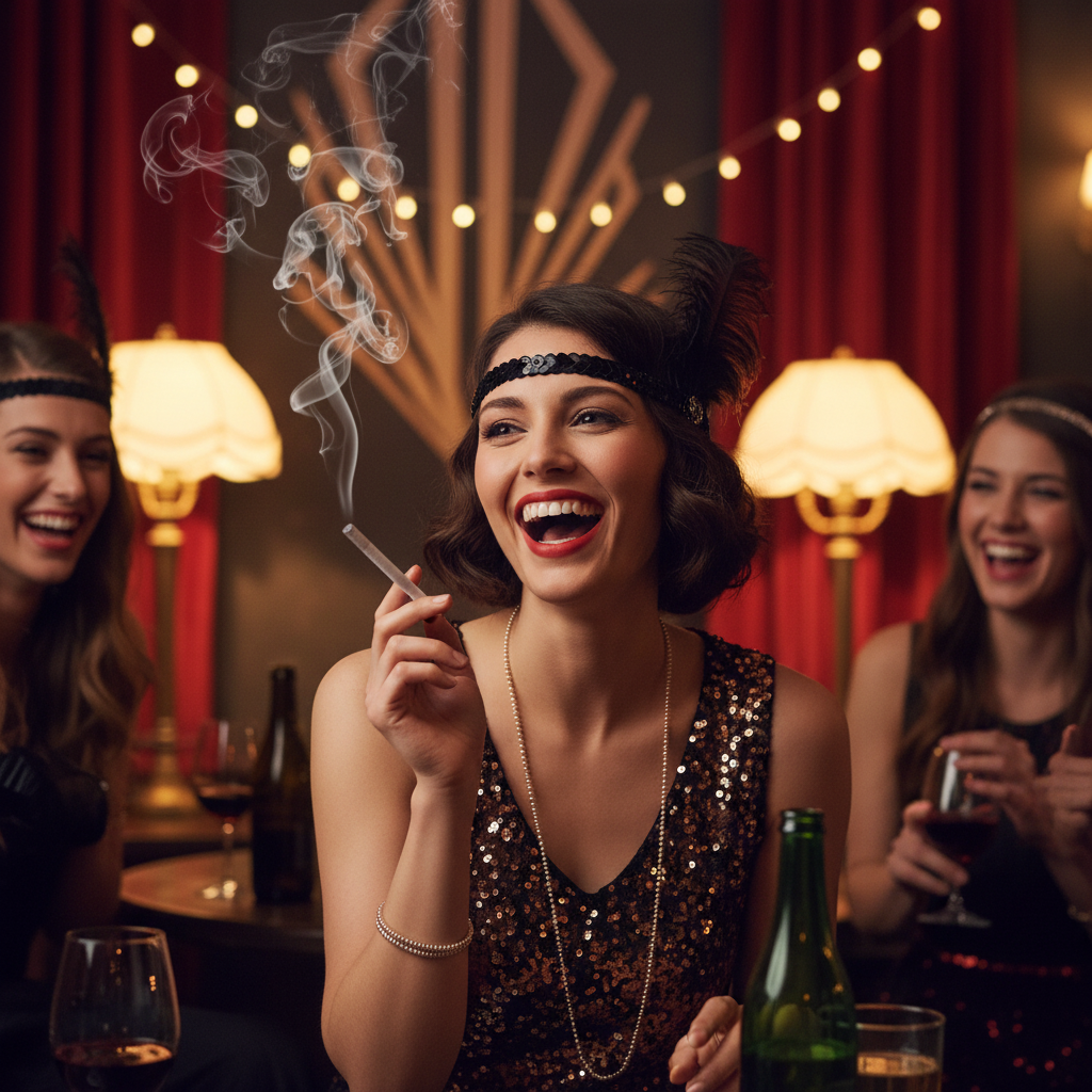 Person entertaining friends with fake cigarettes at themed party - hilarious prank moment