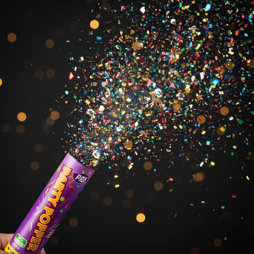 Colour Confetti Cannon Party Poppers 21cm - Dramatic Action Explosion