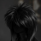 Extreme macro close-up of jet-black synthetic wig hair texture and sheen