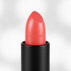 Extreme macro close-up of Laval Coral Cloud 14 lipstick bullet showing vibrant coral velvety matte texture