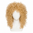 Womens Long Blonde Curly Wig product shot on crisp white background showing full golden curl volume