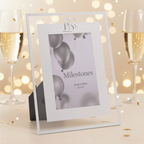 Milestones silver Age 18 gift photo frame 4x6 with elegant 18th birthday celebration background