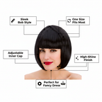 Diva black bob wig feature infographic with 5 A+ callout labels on white background