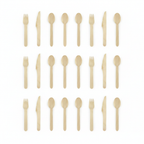 Eco birchwood wooden cutlery set 18 pieces — knives, spoons and forks on white background