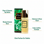 Milton Lloyd Chacal PDT 55ml feature infographic with callout labels highlighting fragrance notes and key benefits