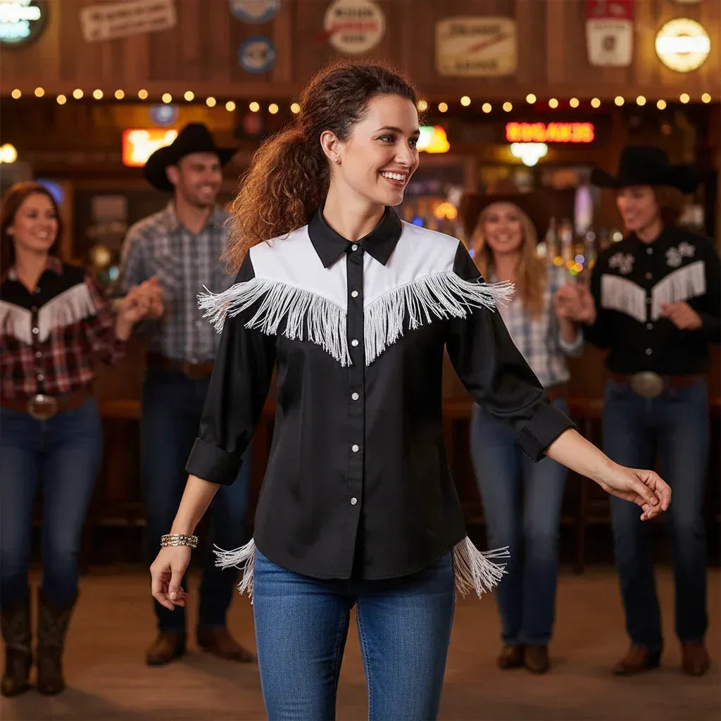 Wicked Costumes Cowboy Shirt - Black & White Western Style for Adults - Why Not Shop