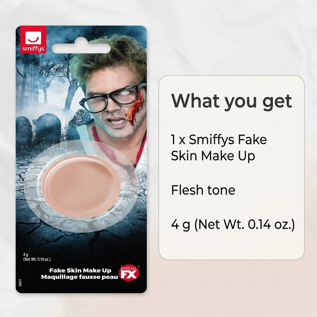 Smiffys Fake Skin Make Up what you get panel showing one 4 g flesh-tone makeup card