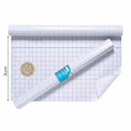 Tiger clear book cover film roll beside a £1 coin on white background showing 33cm size scale