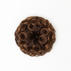Heat resistant curly messy hair bun in warm chestnut brown shade 6 Daylillies on pure white background, Amazon and eBay compliant hero shot
