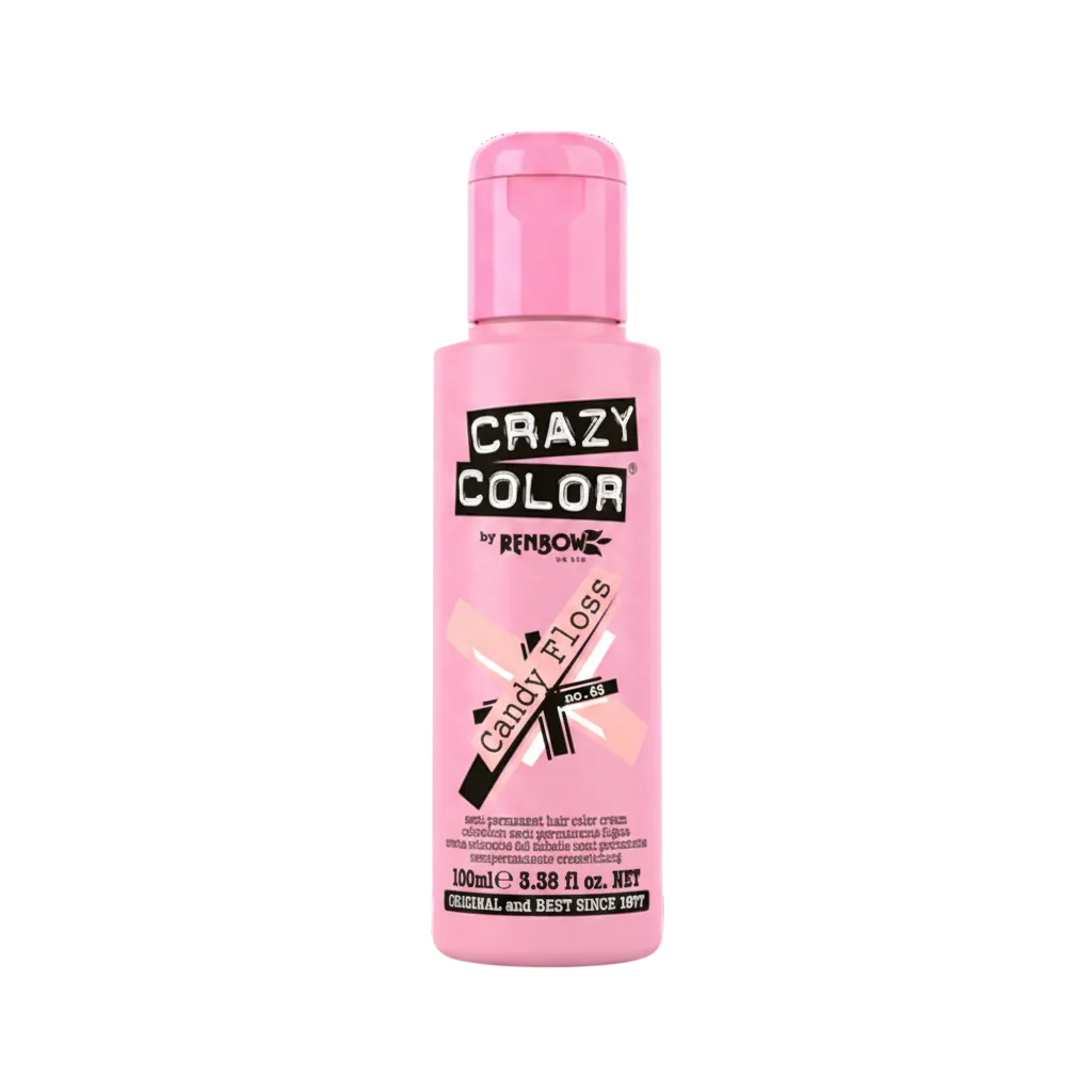 Crazy Color Candy Floss No.65 semi-permanent hair dye 100ml bubblegum pink bottle on white studio background