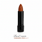 Laval Caramel Kiss Lipstick 17 matte black tube on pure white background, studio hero shot
