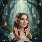 Cosplay elf pixie ears on magical forest background - premium fantasy costume accessory