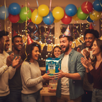 Cooling Beer Gift Mug being gifted at a birthday party celebration with friends