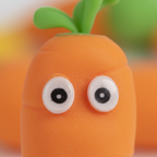 Extreme close-up macro shot of Crazy Squeezy Carrot orange foam texture and googly eye detail