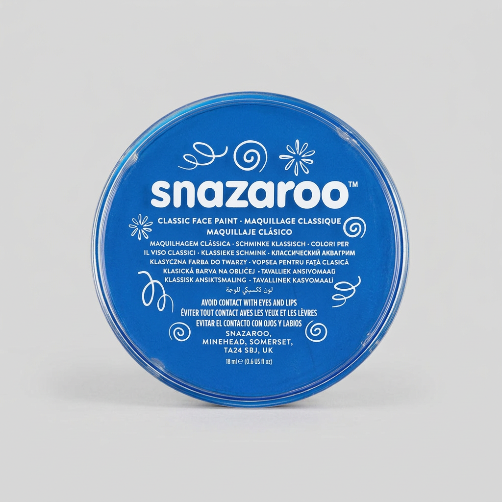 Snazaroo Classic Sky Blue Face Paint standing upright against a light grey background