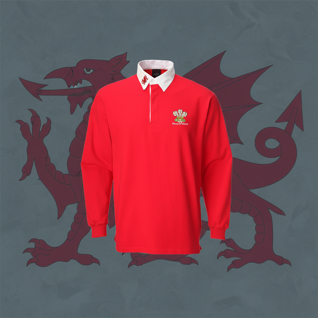 Kids Traditional Long Sleeve Welsh Red Rugby Shirt Age 5-6 Years with three feathers emblem