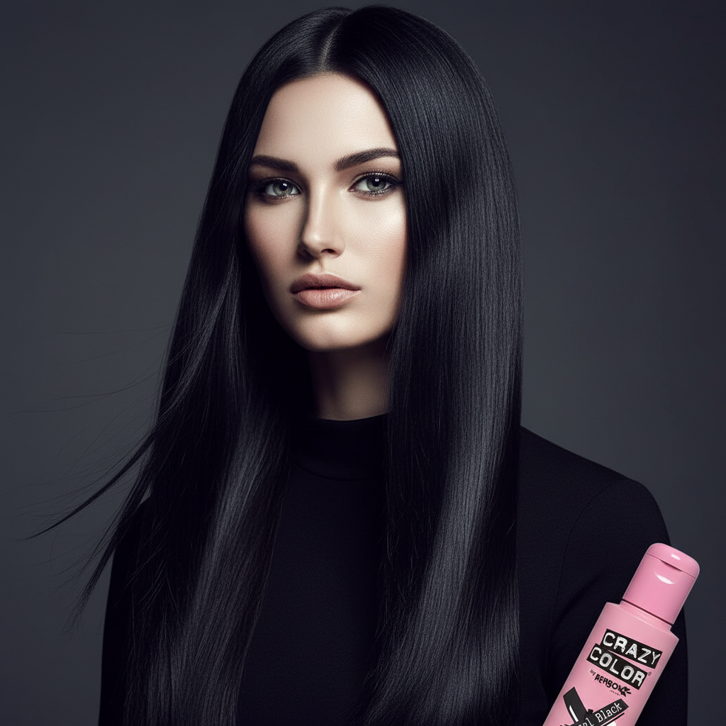 Crazy Color Natural Black Hair Dye - Deep Glossy Black Hair Result