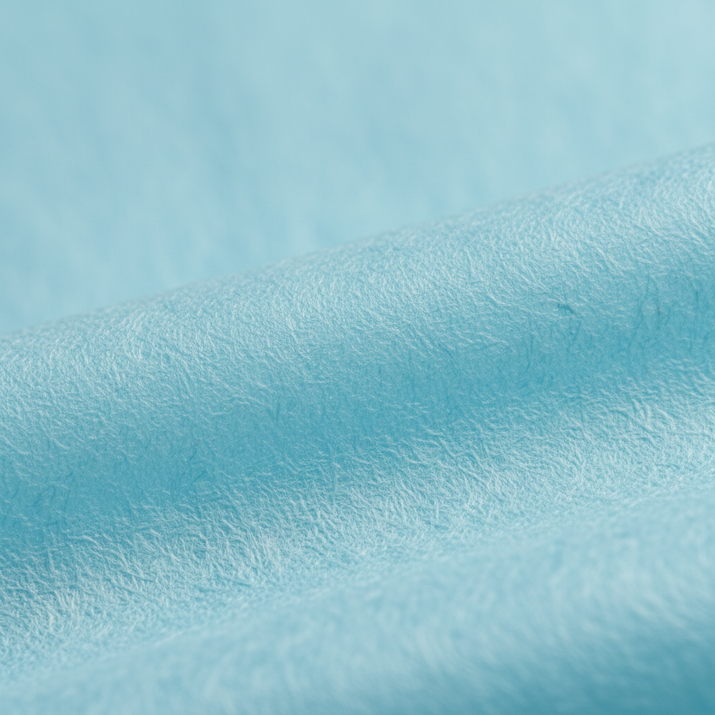 Extreme macro close-up of soft powder blue tissue paper texture showing delicate fibrous quality and soft sheen