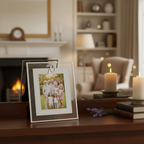 Silver Age 70 Milestone Photo Frame displayed on a mantelpiece with a cherished family photo inside