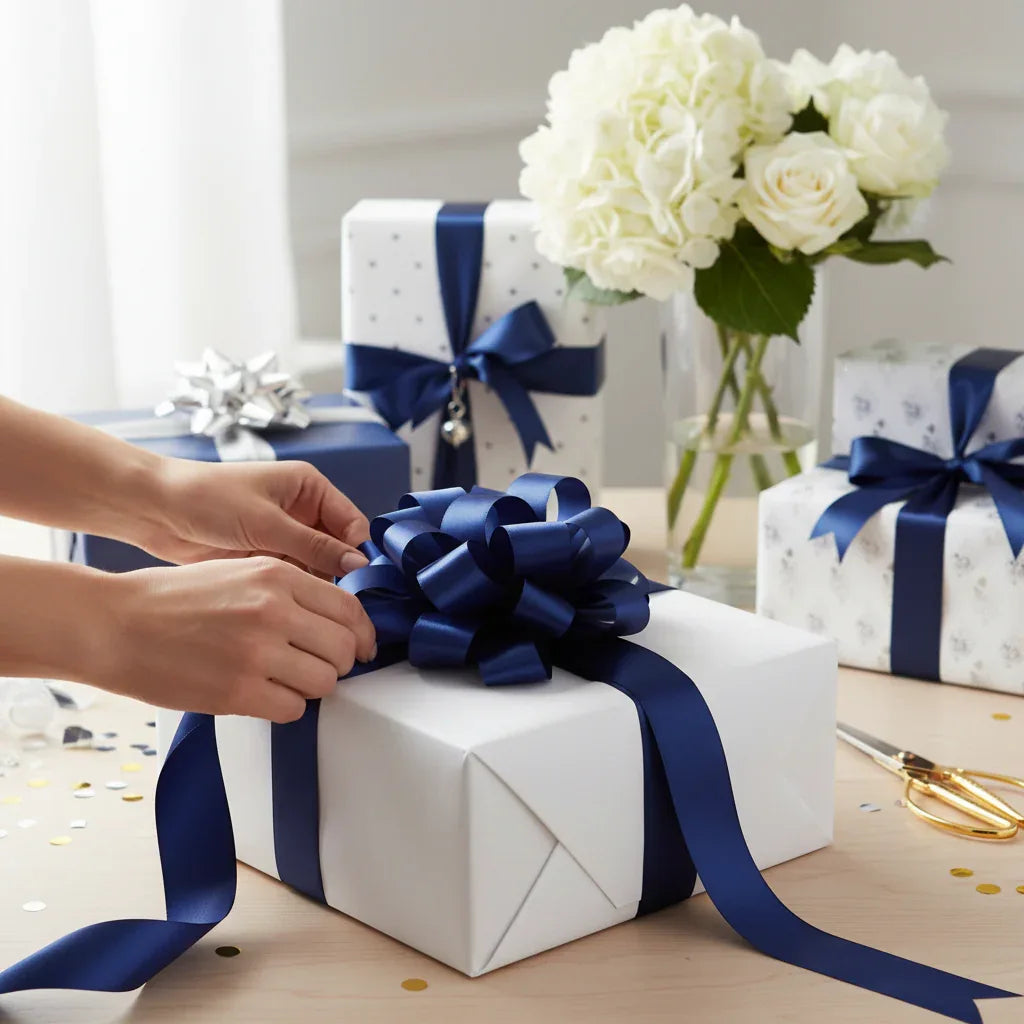 Eleganza Poly Ribbon 50mm x 91m (100yds) Navy Blue - Why Not Shop