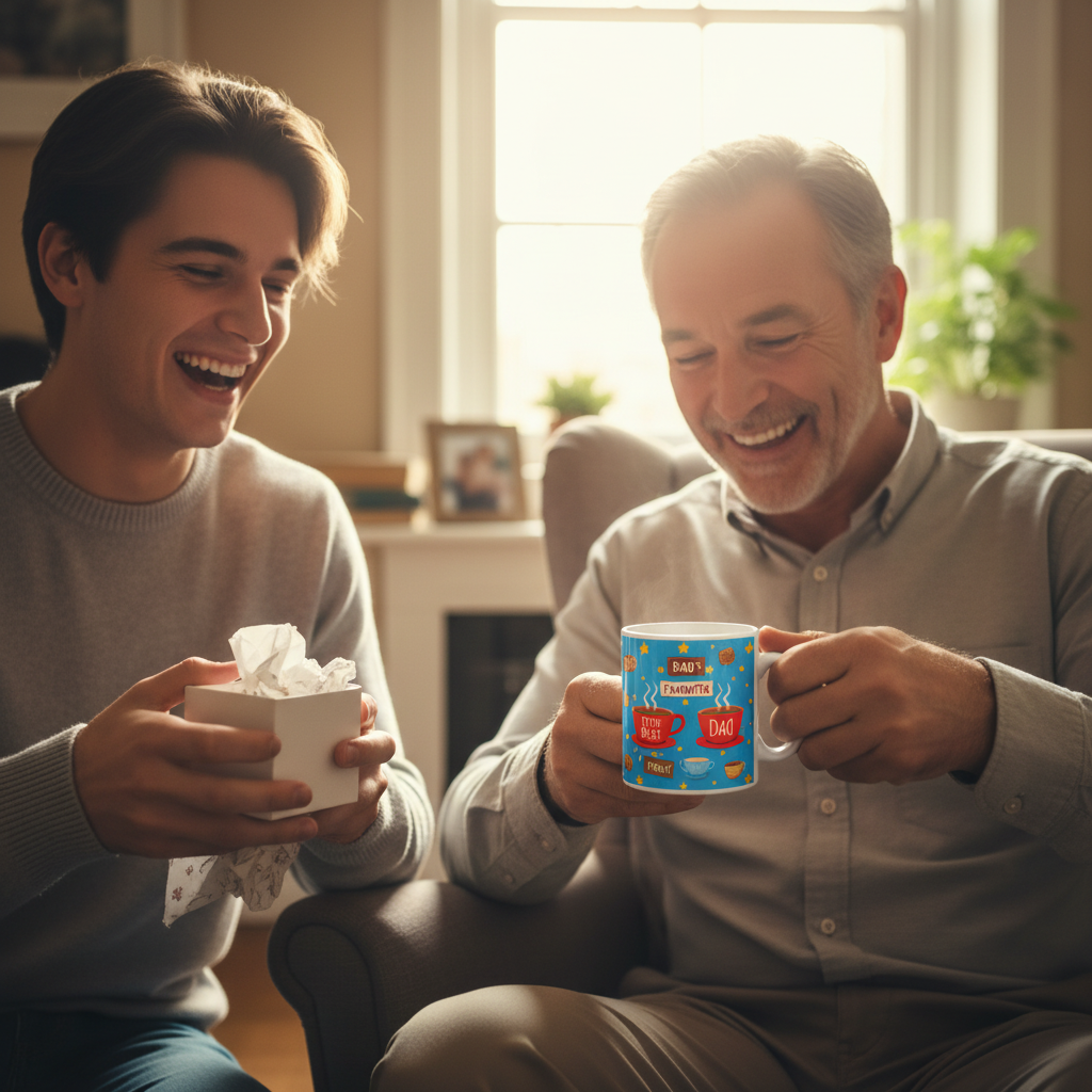 Child gifting Best Dad mug to their father – heartfelt Father's Day present moment