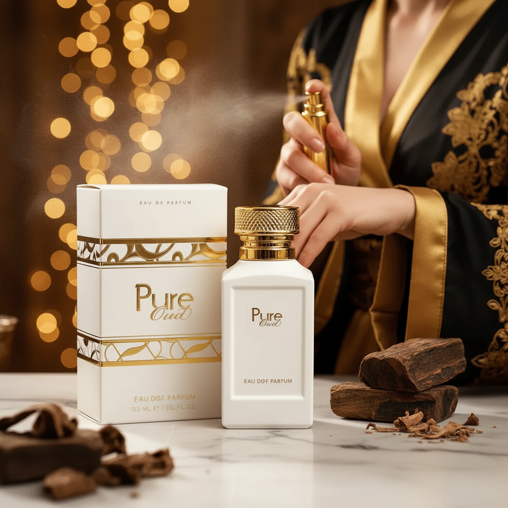 Fine Perfumery Pure Oud 100ml EDP unisex fragrance bottle on marble surface