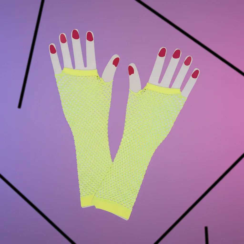 Wicked Costumes 80's Neon Yellow Net Gloves - Retro Party Accessory - Why Not Shop