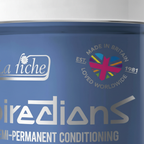 Extreme macro close-up of La Riche Directions silver metallic label text and jar finish