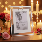 Milestones silver Age 60 gift photo frame 4x6 with elegant birthday celebration background