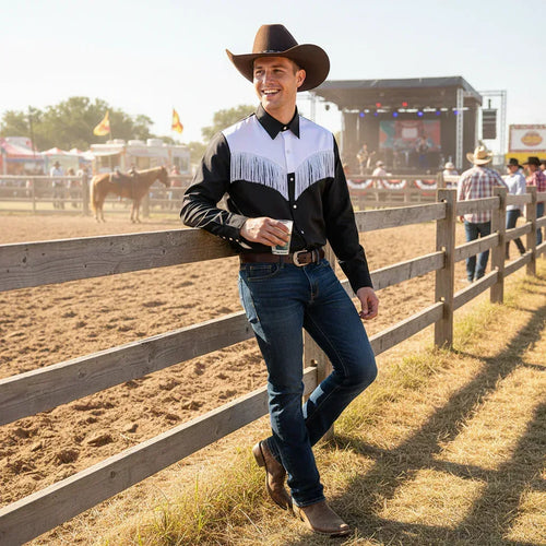 Wicked Costumes Cowboy Shirt - Black & White Western Style for Adults - Why Not Shop