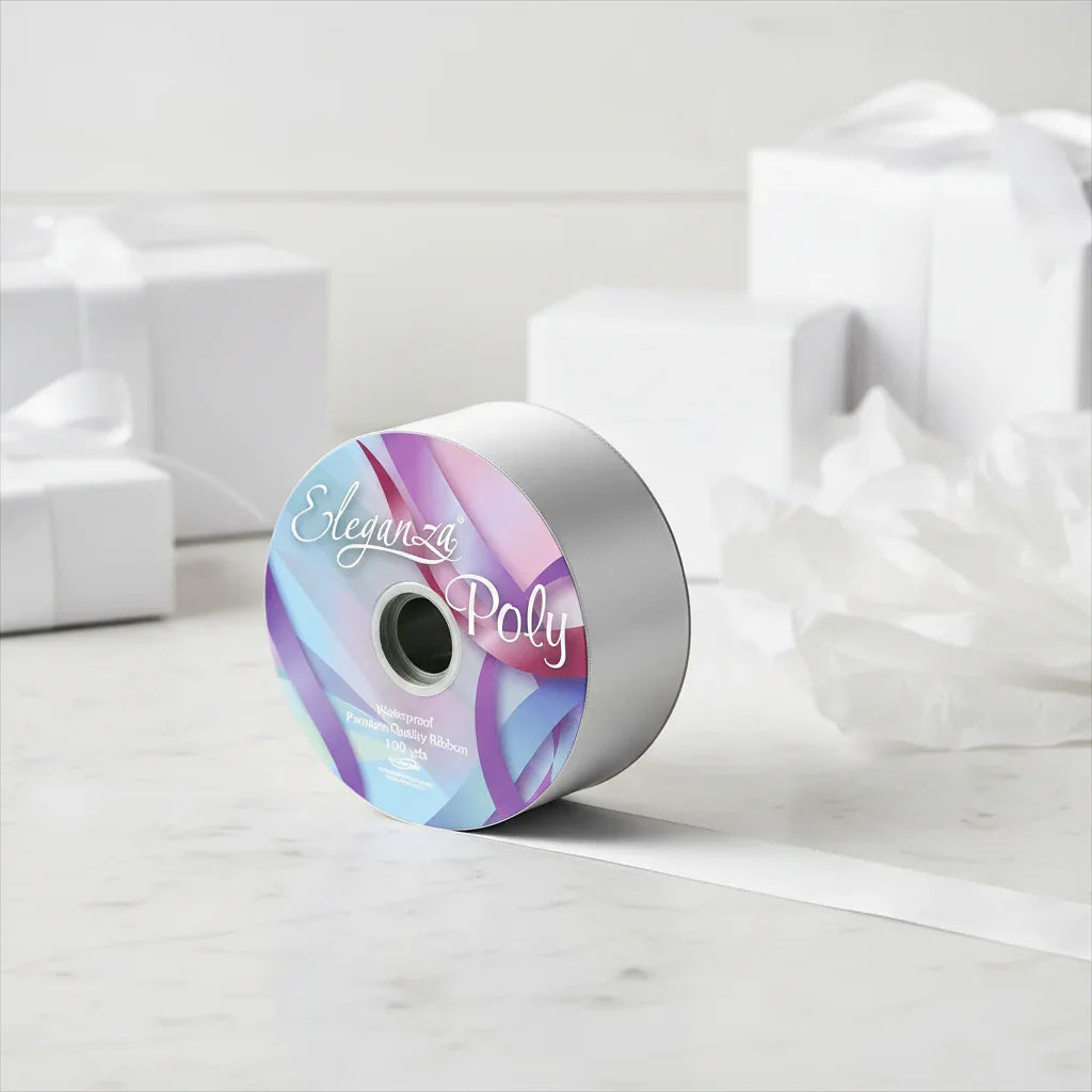 Eleganza Poly Ribbon 50mm x 91m (100yds) Silver - Why Not Shop