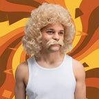Wicked Costumes Dirty Blonde Perm Wig & Moustache Set for Men - Why Not Shop