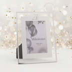Milestones Silver Age 21 Photo Frame 4x6 on champagne birthday celebration background