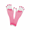 Women's 80s neon hot pink fishnet net gloves on pure white background, studio hero shot