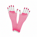 Women's 80s neon hot pink fishnet net gloves on pure white background, studio hero shot