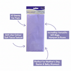 Lilac tissue paper pack feature callouts: 10 sheets, soft lilac colour, versatile gifting uses