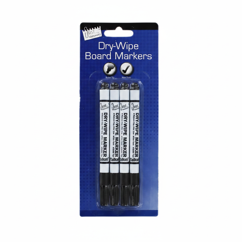 Tallon Dry Wipe Markers Black Ink Pack of 4 on white background