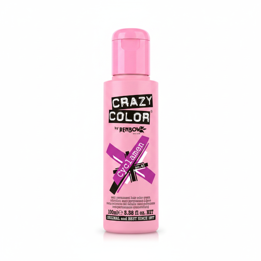 Crazy Color Cyclamen No.41 100ml bubblegum pink semi-permanent hair dye bottle on white studio background