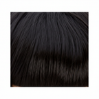 Extreme macro close-up of diva black bob wig hair strands showing jet black colour and high-shine finish