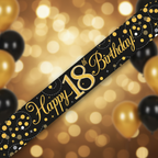 9ft Sparkling Fizz 18th Birthday Banner in black and gold holographic - premium party decoration