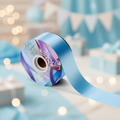 Eleganza light blue poly ribbon 50mm roll on elegant background - premium party and gift wrapping ribbon