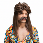 70s Guy Brown Wig and Moustache Set on pure white background, studio hero shot