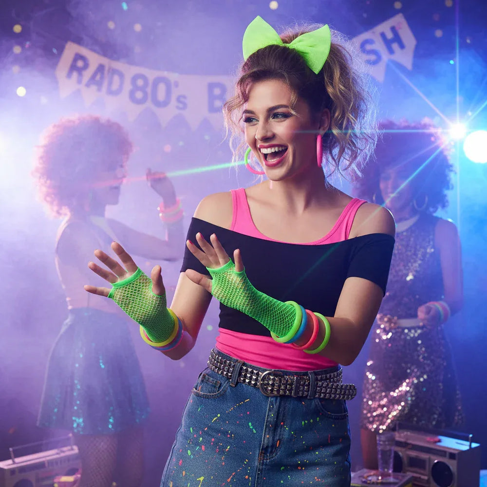Wicked Costumes Women's 80's Neon Green Long Net Gloves - Why Not Shop