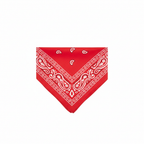 Red and white paisley cowboy bandana folded on pure white background, studio hero shot