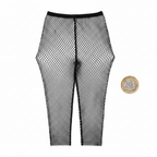 Women's Black Diamond Fishnet Tights flat lay with £1 coin for scale on white background