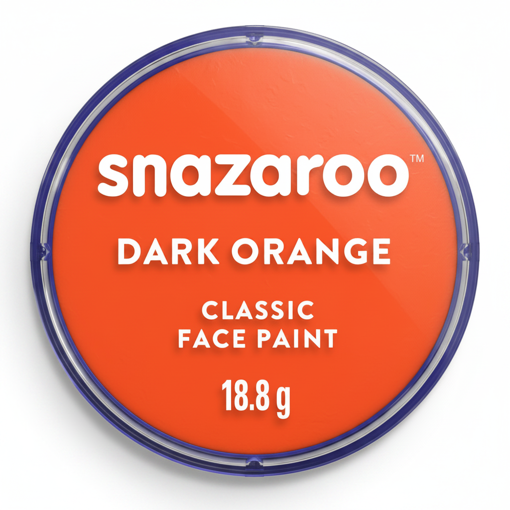 Snazaroo Classic Dark Orange Face Paint 18ml pot on pure white background, studio hero shot
