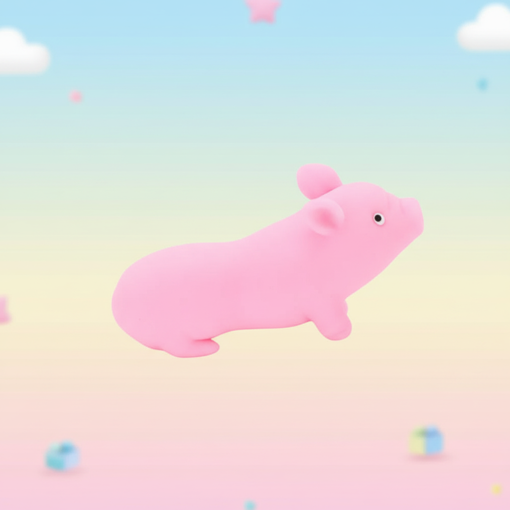 Stretchy Pig 10cm stress reliever toy on playful pastel background - product shot