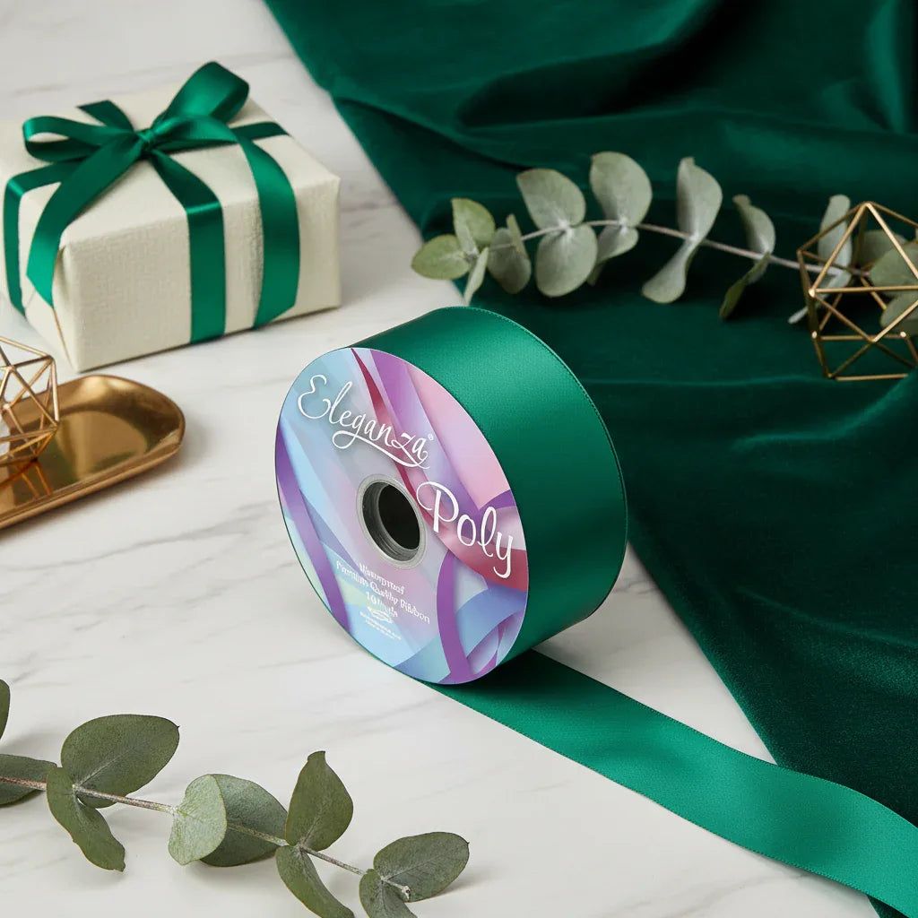 Eleganza Poly Ribbon 50mm x 91m (100yds) Emerald Green - Why Not Shop