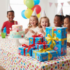 Beautifully wrapped presents with Peppa Pig wrapping paper at children's birthday party